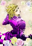  1boy blonde_hair blue_eyes flower giorno_giovanna jojo_no_kimyou_na_bouken lips musubi_(livnehe) rose solo 