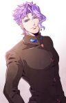  1boy blue_eyes gakuran jojo_no_kimyou_na_bouken kakyouin_noriaki moru palette_swap purple_hair school_uniform solo 