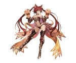  &gt;:d 1girl :d animal_ears armor bangs bare_shoulders bikini_armor bow breasts cerberus_(granblue_fantasy) cleavage collarbone dog_ears fang full_body granblue_fantasy groin hair_between_eyes hand_puppet high_heels jewelry long_hair minaba_hideo navel neck_ring official_art open_mouth orange_eyes panties puppet purple_bow red_legwear red_panties redhead smile solo thigh-highs transparent_background twintails underwear 