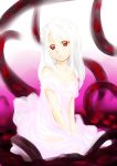  1girl albino dress fate/stay_night fate_(series) illyasviel_von_einzbern long_hair off-shoulder_dress red_eyes solo tentacles urako white_dress white_hair 