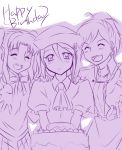  3girls ^_^ beret birthday_cake blush cake closed_eyes cravat food happy_birthday hat long_hair melty_blood multiple_girls ponytail riesbyfe_stridberg school_uniform sion_eltnam_atlasia sketch tsukihime twintails urako yumizuka_satsuki 