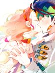  1boy 1girl blue_hair headband hetero jojo_no_kimyou_na_bouken kishibe_rohan kiss pink_hair redhead senzzang sugimoto_reimi 