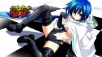  1girl blue_hair breasts eyecatch high_school_dxd highres looking_at_viewer navel official_art solo torn_clothes under_boob xenovia_(high_school_dxd) yellow_eyes 