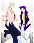  2boys caesar_anthonio_zeppeli contemporary hoodie ito_koi jojo_no_kimyou_na_bouken joseph_joestar_(young) midriff multiple_boys necktie sleeveless sleeveless_hoodie 