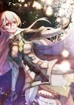  1girl armor armored_dress bangs black_gloves blonde_hair dress fire_emblem fire_emblem_if gloves hair_between_eyes hairband long_hair my_unit_(fire_emblem_if) pointy_ears red_eyes solo 