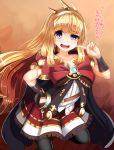  1girl armlet blonde_hair blue_eyes blush bow bracelet brooch cagliostro_(granblue_fantasy) dress granblue_fantasy hairband jewelry long_hair looking_at_viewer open_mouth pantyhose_removed smile solo tenken_(gotannda) translation_request 