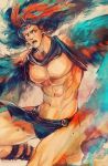  1boy blue_hair chocoblood feathers headdress horn jojo_no_kimyou_na_bouken kars_(jojo) loincloth solo wings 