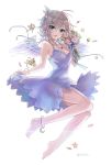  1girl anastasia_(idolmaster) angel_wings blue_eyes dress flower idolmaster idolmaster_cinderella_girls open_mouth seozo short_hair silver_hair smile solo star wings 