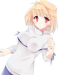  1girl antenna_hair arcueid_brunestud breasts going_9240 hair_intakes highres impossible_clothes impossible_sweater large_breasts parody rei_no_himo ribbon solo sweater tsukihime turtleneck 
