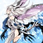  1girl :o armor armored_dress ass bangs black_panties bubble claws dragon_girl dragon_horns dragon_tail dragon_wings dress fire_emblem fire_emblem_if hair_between_eyes hairband horns kano_ko long_hair my_unit_(fire_emblem_if) open_mouth panties pink_eyes silver_hair solo tail thigh-highs underwear vambraces water wings 