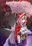  1girl animal_ears black_hair cape fire_emblem fire_emblem_if gloves grey_hair highres hoodie long_hair multicolored_hair open_mouth red_eyes solo tail two-tone_hair velour_(fire_emblem_if) werewolf wolf_ears wolf_tail 