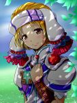  1girl blonde_hair brown_eyes dappled_sunlight elena_(grandia) grandia grandia_ii hand_on_own_chest head_scarf kayama_kenji puffy_sleeves short_hair smile solo wrist_cuffs 