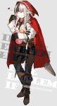  1girl animal_ears black_hair boots cape fire_emblem fire_emblem_if gloves grey_hair hoodie long_hair multicolored_hair red_eyes solo starshadowmagician tail two-tone_hair velour_(fire_emblem_if) wolf_ears wolf_tail 