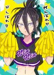  1boy black_hair cheerleader crossdressinging facial_mark folded_ponytail onepunch_man onsoku_no_sonic scar solo translation_request 