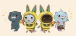  animal_ears blush helmet kanacho multiple_persona no_humans one_eye_closed open_mouth rabbit_ears simple_background solo spacesuit star tears usapyon youkai youkai_watch youkai_watch_3 