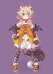  animal_ears aqua_eyes belt belt_buckle blonde_hair blush boots bow choker elbow_gloves gloves hair_bow hair_ornament jewelry necklace original paw_gloves purple_background sharp_teeth short_hair simple_background tagme tail thigh-highs tomcat_(moconeko) twintails wings wolf_ears wolf_tail 
