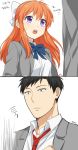  1boy 1girl apfl0515 gekkan_shoujo_nozaki-kun hair_ribbon korean nozaki_umetarou orange_hair ribbon sakura_chiyo spoilers surprised translation_request violet_eyes white_ribbon 