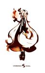  1girl black_dress dress fire flame highres kiku_(kicdoc) long_dress long_hair looking_up original platform_footwear pyrokinesis red_eyes simple_background solo title very_long_hair white_background white_hair wrist_cuffs 