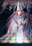  blurry character_request dated flower glowing hat holding long_hair plant purple_hair purple_hat puzzle_&amp;_dragons robe signature yumeyu_(kirby2005) 