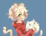  :3 :d animal_ears blonde_hair blue_background cat fang hooded_sweater looking_at_viewer open_mouth short_hair simple_background smile sweater tail tiger_ears tiger_tail tomcat_(moconeko) toramimi-senpai upper_body yellow_eyes zipper 