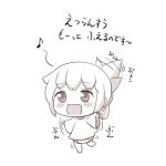  1girl alternate_costume commentary_request diaper folded_ponytail inazuma_(kantai_collection) kantai_collection kotanuki_329 monochrome musical_note open_mouth smile solo standing_on_one_leg translation_request waving_arms white_background younger 