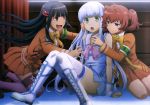  3girls :3 absurdres aoki_hagane_no_arpeggio black_hair blue_eyes blue_hair boots brown_hair character_request fang green_eyes highres iona long_hair multiple_girls nyantype official_art red_eyes thigh-highs twintails 