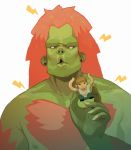  :o blanka character_doll chest_hair commentary contraomnes fingernails green_skin ono_yoshinori orange_hair pouty_lips role_reversal sharp_fingernails street_fighter white_eyes 