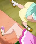  2girls feet go!_princess_precure haruno_haruka haruyama_kazunori head_out_of_frame legs multiple_girls nanase_yui precure running sandals socks 