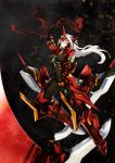  1girl alpha-01 blazblue bodysuit green_eyes heterochromia long_hair mecha_musume red_eyes silver_hair sko weapon 