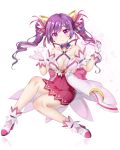  1girl aisha_(elsword) blanket_(artist) detached_collar dimension_witch_(elsword) elsword gloves hair_ornament hairclip highres long_hair miniskirt pink_skirt purple_hair shoes skirt solo twintails violet_eyes white_background white_gloves white_shoes 