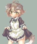  animal_ears apron brown_hair choker dress dress_lift maid_apron open_mouth original simple_background tail tomcat_(moconeko) wolf_ears wolf_tail yellow_eyes 