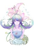  1girl aqua_hair blue_hair closed_eyes collarbone crying eyelashes fish flower gokuu_(acoloredpencil) gradient_hair lily_(flower) long_hair multicolored_hair original simple_background smile solo tears water white_background 