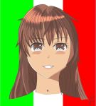  1girl brown_eyes brown_hair colored italy long_hair smile stoma 