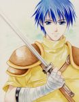  1boy agahari blue_eyes blue_hair fire_emblem fire_emblem:_fuuin_no_tsurugi ogier solo sword weapon 