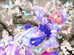  cherry_blossoms fan flower mochiya_marosuke petals pink_eyes pink_hair saigyouji_yuyuko short_hair solo touhou 