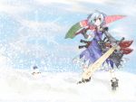  advent_cirno cirno fusion_swords snow snowing snowman solo sword touhou ushiki_yoshitaka weapon ⑨ 