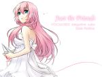  dress formal frills just_be_friends_(vocaloid) long_hair looking_up megurine_luka no_nose paper_airplane pink_hair red_string rella ribbon simple_background sleeveless tears vocaloid white_dress 