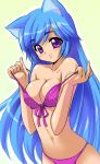  bikini blue_hair blush bow breasts cat_ears cleavage long_hair nekomimi purple_eyes solo swimsuit undressing violet_eyes 