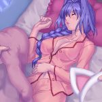  blue_hair blush braid kanon long_hair minase_akiko nekomimi plait pyjamas sleeping 