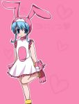   :3 blue_eyes blue_hair blush bunnygirl dress flat_chest gloves hat loli usagimimi  