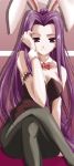   bow bunnygirl bunnysuit collar cuffs fate/stay_night fsn long_hair pantyhose purple_hair rider stockings necktie type-moon type_moon usagimimi violet_eyes  