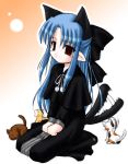  blue_hair bow cat dress flat_chest loli long_hair melty_blood nekomimi pointy_ears ren shingetsutan_tsukihime tail tail_wagging tsukihime type-moon type_moon 