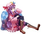  book boots hat highres long_hair moromiso patchouli_knowledge purple_eyes purple_hair ribbon thigh-highs thighhighs touhou transparent_background 