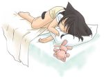  bare_feet black_hair flat_chest loli long_hair nekomimi skirt sleeping 