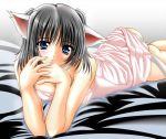   black_hair blue_eyes blush nekomimi panties sky_lounge towel wallpaper  