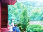 green_hair kochiya_sanae shushio sitting skirt touhou