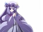  bloom crescent hair_ribbon hands_clasped hat highres long_hair oka_(bananashoe) patchouli_knowledge purple_eyes purple_hair ribbon robe solo touhou violet_eyes white 