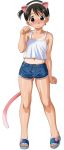  blush brown_eyes brown_hair cat_ears chika_itou ichigo_mashimaro loli nekomimi pony_tail short_hair shorts singlet tanline 