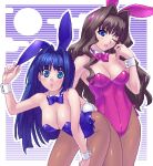  blue_eyes blue_hair bow brown_hair bunny_ears bunnysuit collar cuffs kanon long_hair minase_nayuki misaka_kaori pantyhose stockings suezen usagimimi zen 