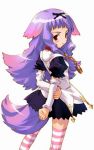   blush bow dalk_gaiden doggirl dress farfa gloves hcg inumimi long_hair purple_hair red_eyes skirt stripes thigh_highs  